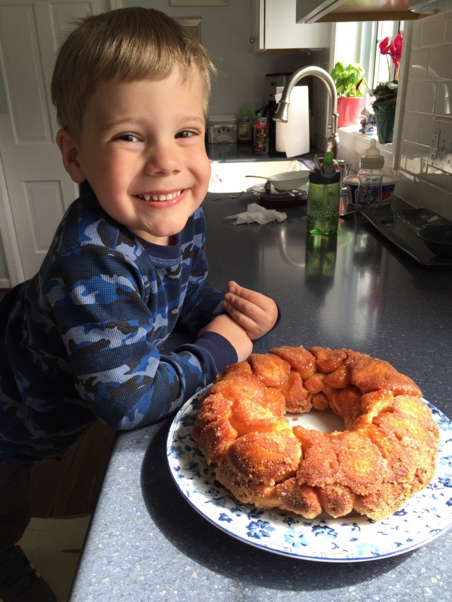 Happy kid after making Monkey Bread with Grammy & Papa 